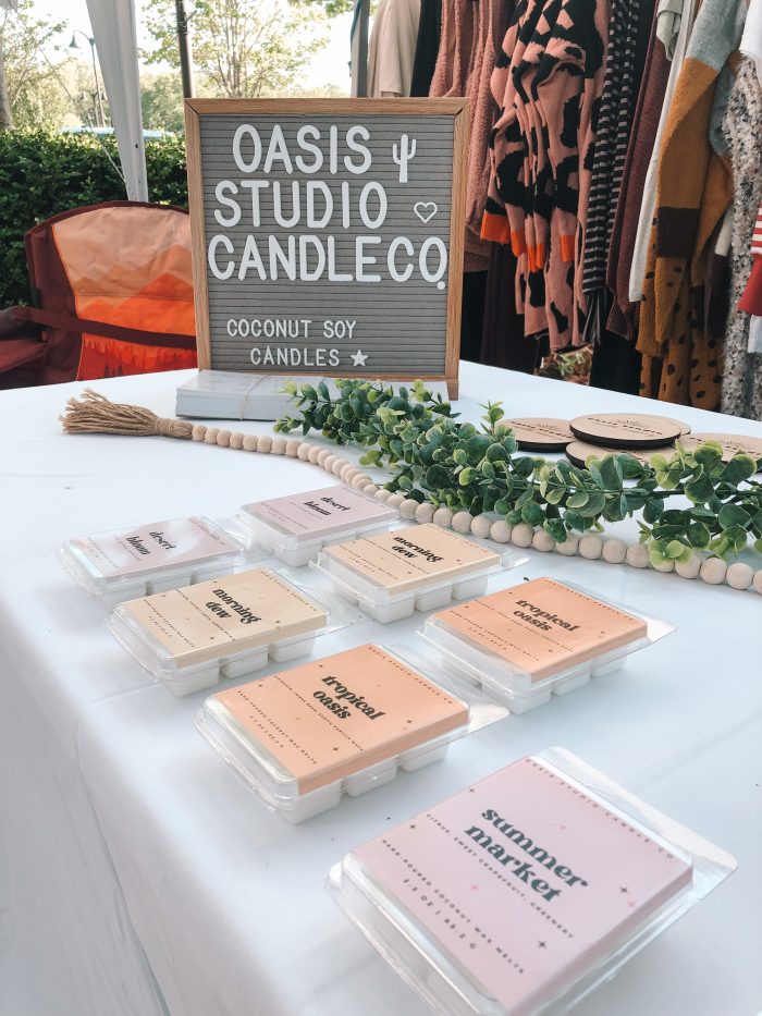 oasis studio candle at local market and business event